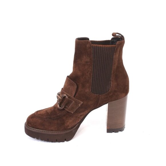 Luca Grossi 164 Brown Suede Leather Pull-Up Ankle Heel Boots - Picture 6 of 8